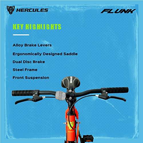 Hercules Flunk Ht 26T Single Speed 17 In Frame Road Cycle For Unisex-Adult ( Matt Neon Red, 12+ Years , Brake : Disc ), Front 3