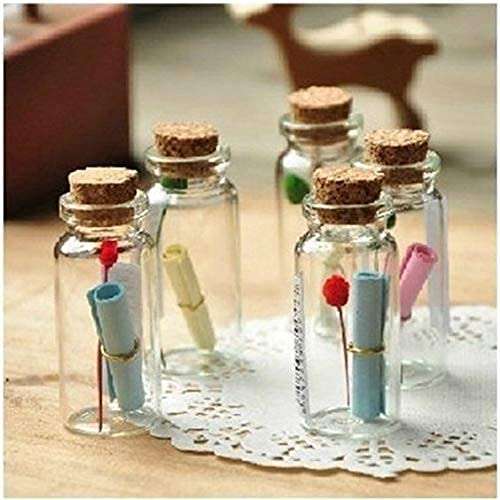 EZALLA Retro Lucky Wishing Bottles with Cork Stopper 10ML, Mini DIY Glass Bottle Jar for Wedding Friendship Birthday Gift (Pack of