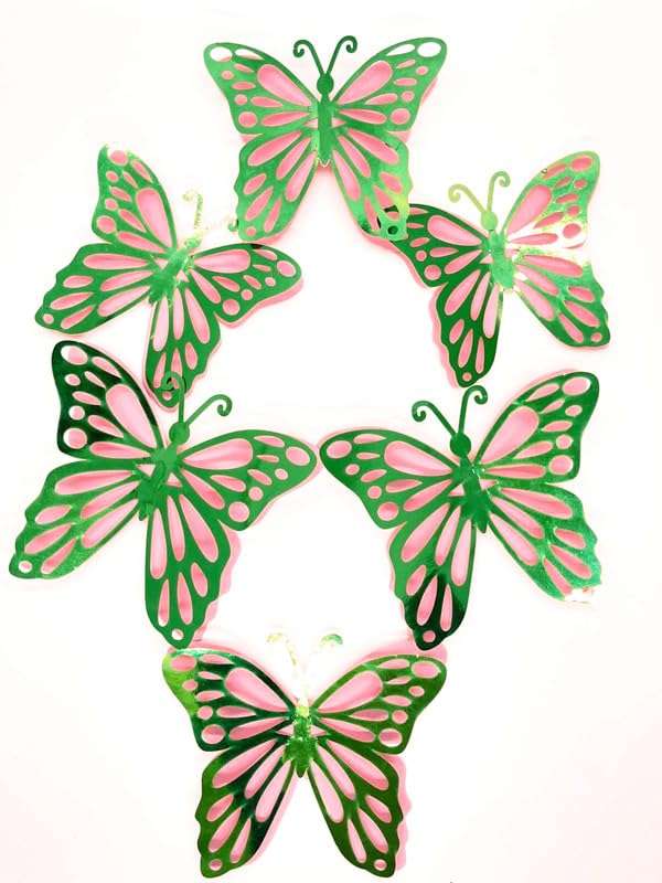 Untumble Butterfly Stickers for Balloon Decoration | Pink & Green Butterfly 3D Stickers for Wall Decoration | Decorative Butterfly Stickers | Butterfly Stickers for Birthday Decoration | Pack of 6