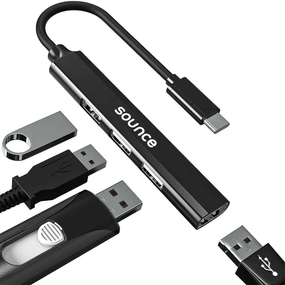 Sounce 4-In-1 Portable Type-C Hub (Type-C To 4 Usb-A Ports) With Aluminum Shell, Usb Port Hub 3.0 Compatible For Pc, Mac Pro, Mac Mini, Imac, Tablet, And Smartphone Black 1