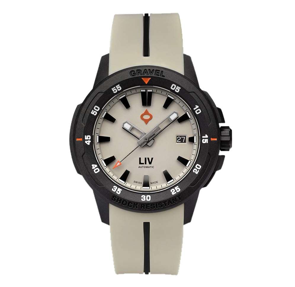 LIV Gravel 001 - Swiss Automatic - Dense Carbon Case - Shock Resistant - 3D Dial - 100M Water Resistant - Lightweight Men's Adventure Watch (Cactus Gray)