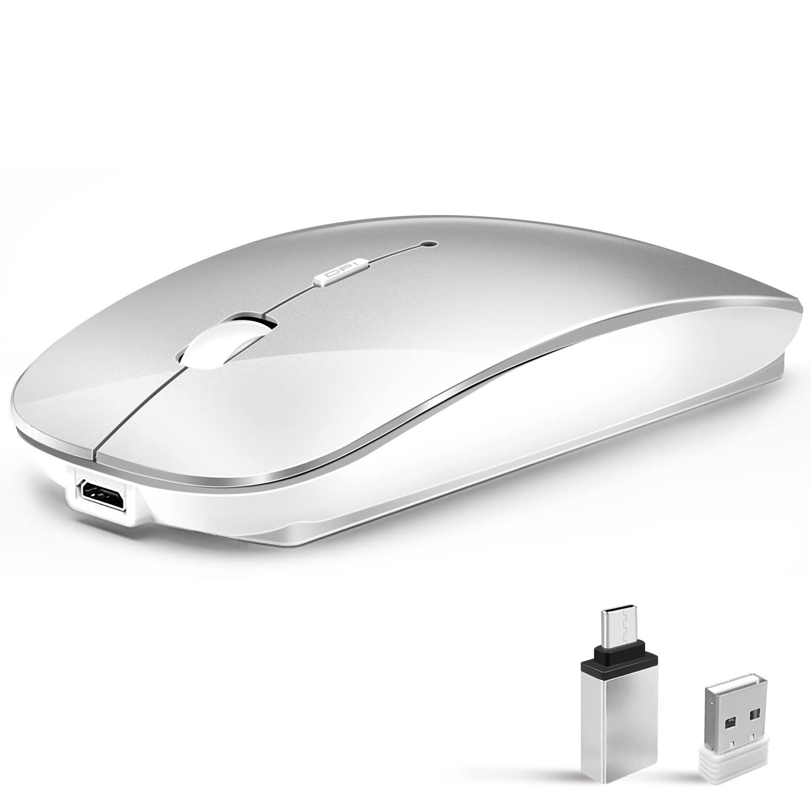 Vxeei LED Wireless Bluetooth Mouse,Rechargeable Bluetooth Mouse (Bluetooth 5.1 + USB) 2.4GHz Portable Optical Office Mouse，Bluetooth Mouse for MacBook Air,MacBook pro,Mac,Pc,Computer,Laptop,Desktop 1