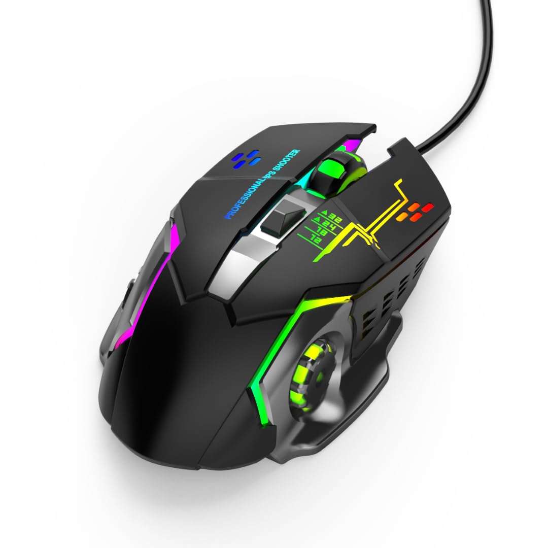 Millennium TECHNOLOGY Wired USB 2.0 Gaming Mouse with RGB Lighting, 3200 DPI LED Backlight 6 Button, 4 Color Breathing Lights with 1.5M Cable for PC, Laptop, Desktop, Gamer 1