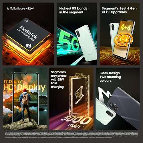 Samsung Galaxy M06 5G (Sage Green, 6GB RAM, 128 GB Storage) | MediaTek Dimensity 6300 | AnTuTu Score 422K+ | 12 5G Bands| 25W Fast Charging | 4 Gen. of OS Upgrades | Without Charger 2