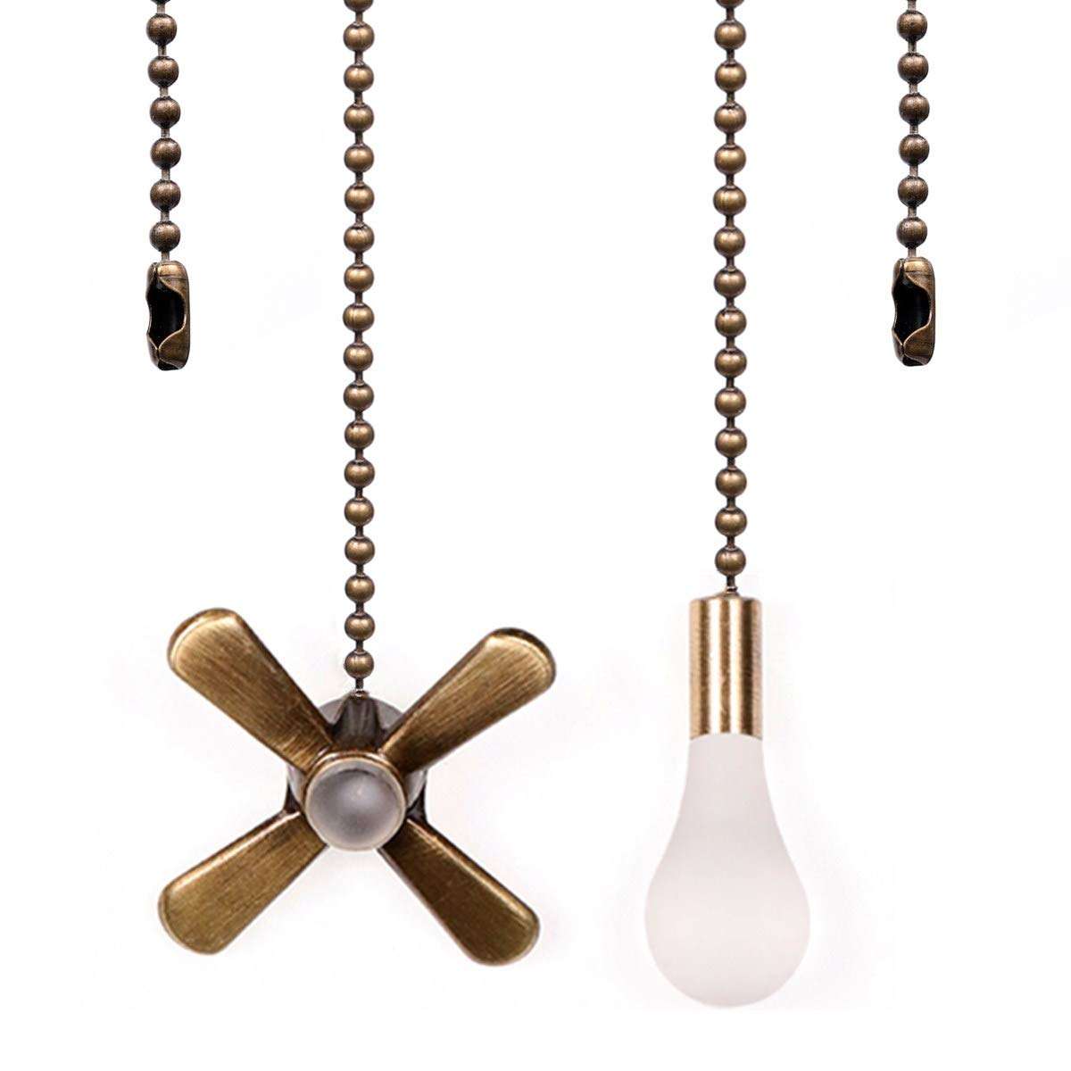 Ceiling Fan Pull Chain, 13.6 Inches Fan Pulls Set with Connector, 2 Pack 3mm Diameter Beaded Ball Fan Pull Chain (Bronzeï¼â€°