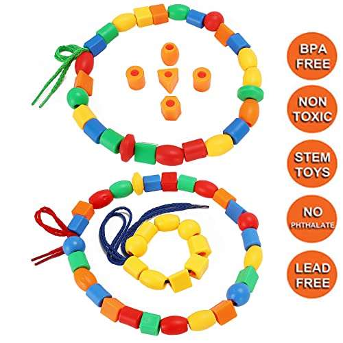 BMTOYS Lacing Beads for Kids - 70pcs Threading Beads Occupational Therapy Toys for Kids Fine Motor Skills Developmental Activity OT Toys 3