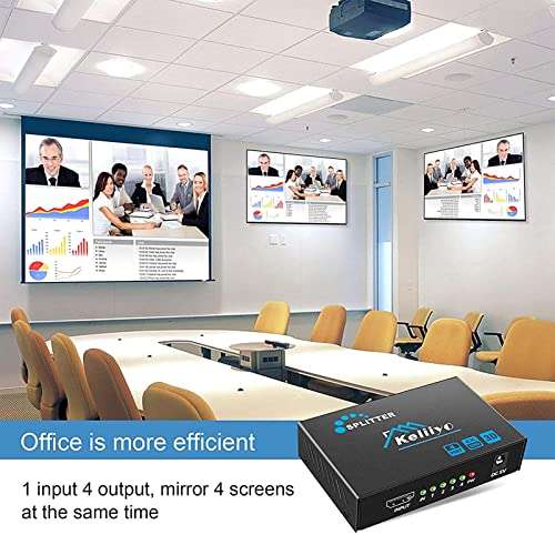 HDMI Splitter 1 in 4 Out - KELIIYO 4K Hdmi Splitter 1x4 Ports Powered HDMI Splitter Supports 3D 4K@30HZ Full HD1080P for Xbox PS4 PS3 Fire Stick Roku Blu-Ray Player HDTV (1 Input 4 Output) 6
