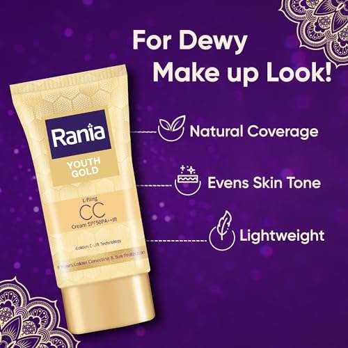 Rania CC Cream SPF50PA++IR with Vitamin C,24K Gold|Tinted moisturizer|Foundation & skincare|Lightweight|9-5 long lasting |Natural makeup look,25g 4