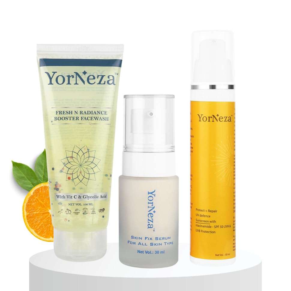 YorNeza Skin Care Kit | Face wash 100 ml +Glow Serum 30 ml + Sunscreen SPF 50-50ml 1