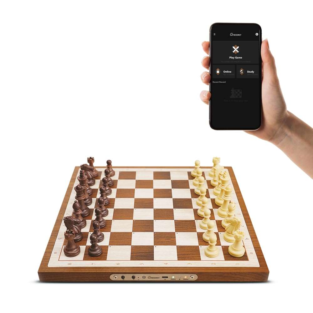 Chessnut Air Electronic Chess Set, A magnificently Handcrafted Wooden Chess Board with Extra Queens,LEDs, AI Adaptive Electronic Chess Set Game and App with Computer Chess Board 1