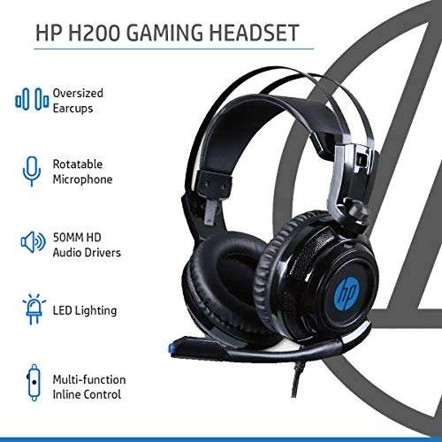 HP H200 Wired Gaming Over Ear Headphones with Mic/Compatible with PCs, Laptops and Other Devices with 3.5mm Audio Output/1 Year RTB Warranty, 8AA04AA (Black) 2