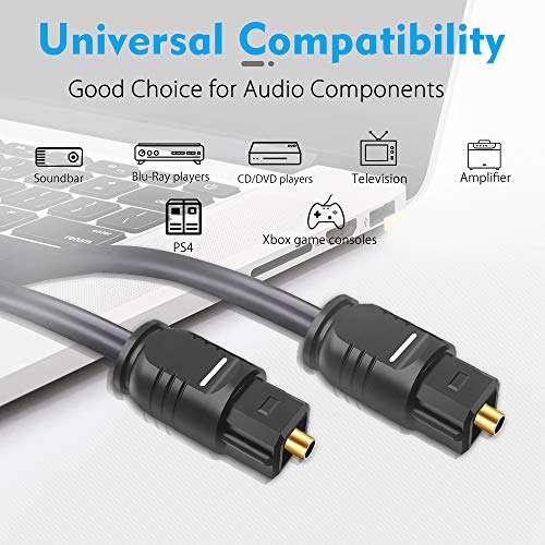 3-Pack Optical Audio Cable(6FT), Fiber Optic Cable with 24k Gold-Plated Connectors Digital Audio Cable Compatible with Home Theater, Sound Bar, TV, PS4, Xbox, Playstation, Digital Optical Audio Cable 6