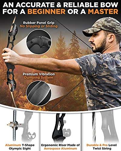 CREATIVE XP GlassHarrier Takedown Recurve Bow Set for Adults - 58” Hunting Archery Bows with Aerospace Aluminum Limbs and Riser - Right Handed Longbow - Size 50 Lbs - Top Recurve Bows for Adults 4