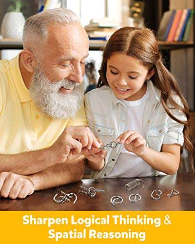 Coogam Metal Wire Puzzle Set of 16 with Pouch,Brain Teaser IQ Test Disentanglemen Iron Link Unlock Interlock Game Chinese Ring Magic Trick Toy for Party Favor Kids Adults Challenge 4