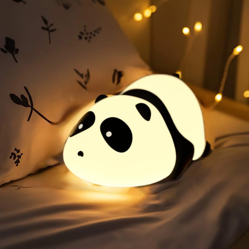 Fcesai Panda-Shaped Silicone Tap Light | Soft Night Light with White & Warm Yellow Modes | Pat-Activated Sensor for Kids, Nursery, Bedroom (USB Rechargeable)