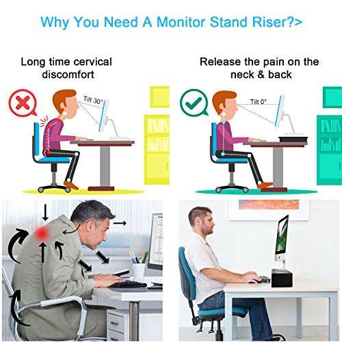 Marbrasse Monitor Stand Riser, 16.5 Inch 2 Tier Computer Printer Shelf Stand for Laptop Computer Screen Storage, Desktop Stand with Phone Holder and Cable Management Black 6