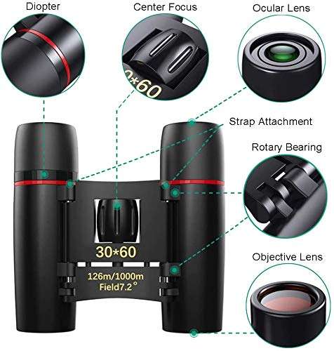Sekera Compact Binoculars, Small Folding Binoculars with Low Night Vision, Large Eyepiece Easy Focus for Bird Watching Travel Hunting Concerts Sports, Waterproof Telescope (Black) 2