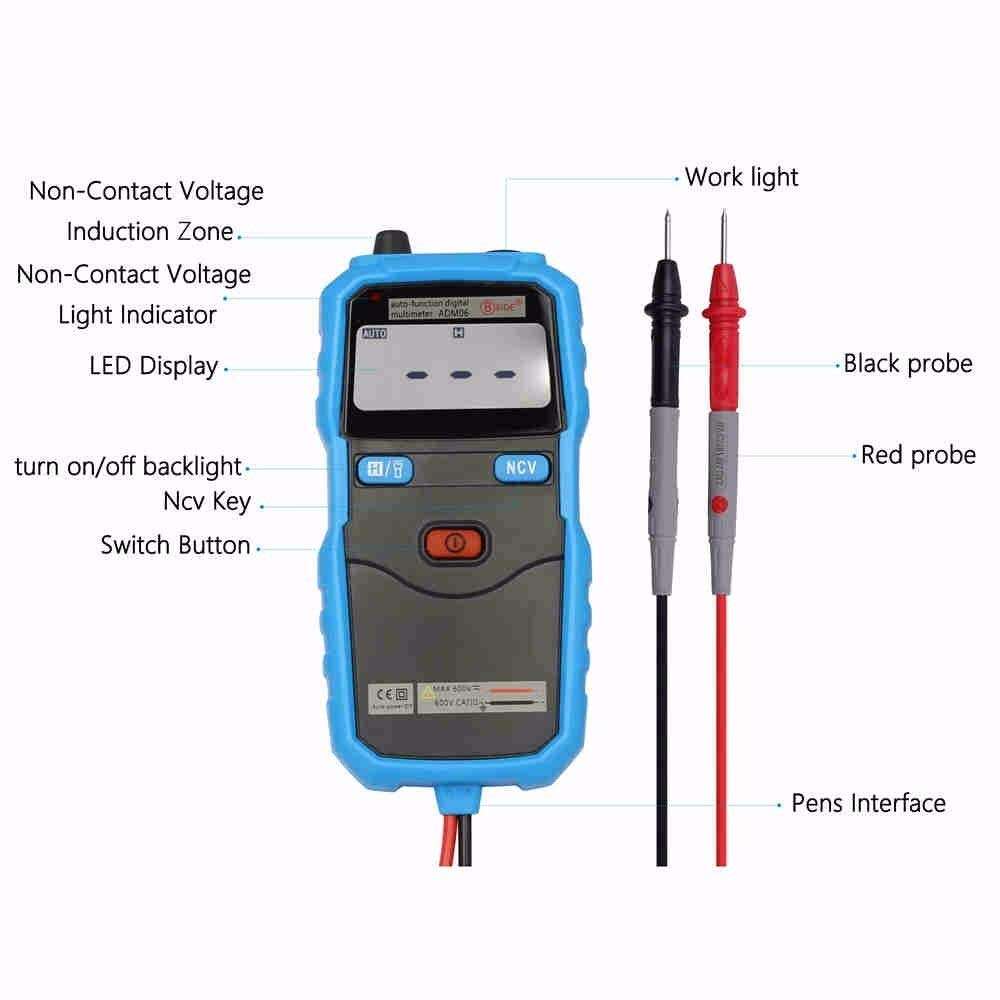 KOVOSCJ Handheld Tester ADM06 Auto Function Mini Pocket Digital Multimeter DC AC Voltage NCV Continuity Test with Backlight and Work Light Multifunctional Digital Tester 3