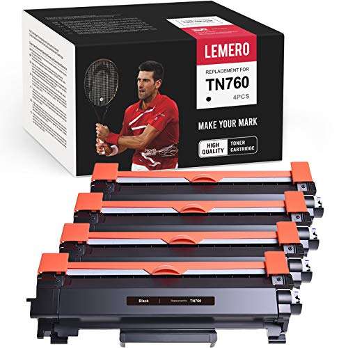 LEMERO V4 Compatible Toner Cartridge Replacement for Brother TN760 TN730 TN-760 to use with MFC-L2710DW MFC-L2750DW HL-L2370DW HL-L2395DW HL-L2350DW DCP-L2550DW (Black, High Yield, 4-Pack) 1