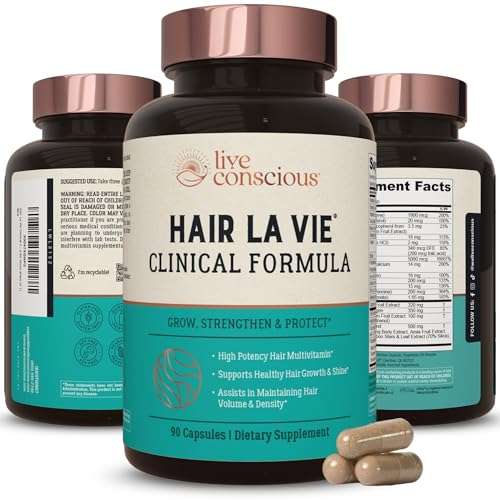 Hair La Vie Live Conscious Clinical Formula Hair Growth Vitamins for Women and Men w/Biotin, Collagen & Saw Palmetto (Pack of 1)