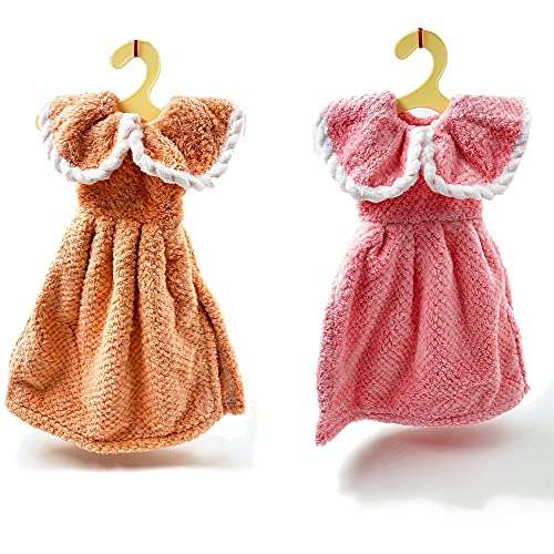 24x7 eMall Cute Dress Hand Towel Soft Coral Velvet Kids Children Cartoon Absorbent Quick Dry Towel Lovely Towel for Kitchen Bathroom 38 x 28 cm (15 x 11 Inches) (2 Pc Combo) 1