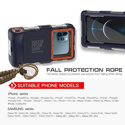 Professional [15m/50ft] Diving Phone Case for All Samsung Galaxy/Apple iPhone Series, Waterproof Cell Phone Cover with Lanyard for Outdoor Surfing Swimming Snorkeling Photo Video (Orange) 5