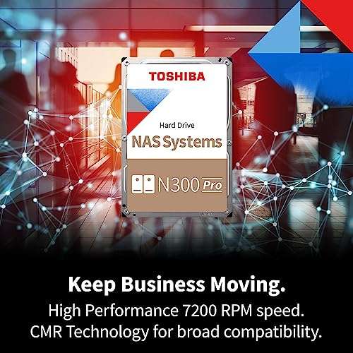 Toshiba N300 PRO 10TB Large-Sized Business NAS (up to 24 bays) 3.5-Inch Internal Hard Drive - Up to 300 TB/year Workload Rate CMR SATA 6 GB/s 7200 RPM 512 MB Cache - HDWG51AXZSTB 4