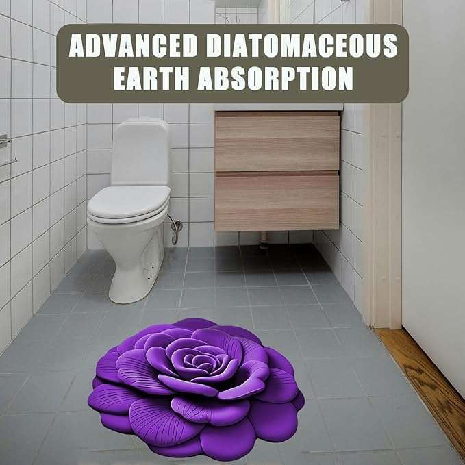 VALDIVIAN Floral Plush & Diatomaceous Earth Floor Mat – 3D Flower Design, Soft and Comfortable, Super Absorbent, Dual-Sided Non-Slip, Quick-Dry Bathroom Rug for Bedroom, (Blue-Purple) 3
