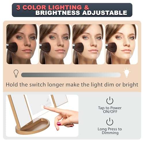 RoLeDo Makeup Mirror Vanity Mirror with Lights - 36 Led Trifold Mirror, Touch Screen Switch, 2x3x10x Magnification, 180° Rotation, Dual Power Supply, Portable Cosmetic Lighted Mirror (Leopard print) 2