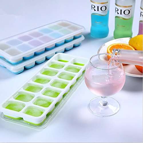 Ice Cube Trays with Lids,Easy-Release Silicone and Flexible 14-Ice Trays with Spill-Resistant Removable Lid,LFGB Certified & BPA Free(2 Green,2 Blue) 6