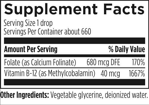 Designs for Health B12 + Folate Drops - Super Liquid Folate with Vitamin B12 as Methylcobalamin - 400mcg Folate + 40mcg Methyl B12 per Drop, Non-GMO + Vegetarian (660 Servings / 1 Fl Oz) 4