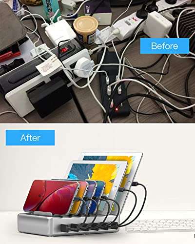 Charging Station for Multiple Devices - 6 Port Fast Charging Station for iPhone iPad Android and Tablet - Multi Charging Stations - Phone Charging Stations with 6 Mixed Cables Included(UL Certified) 2