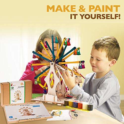 Wooden Ferris Wheel - DIY 3D Puzzle & Educational Creative Crafts Kit - STEM Projects for Kids Ages 8-12-16, Boys & Girls - Construction Toys Set - Model Building Kit for Christmas & Birthday Gifts 3
