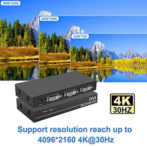 VPFET DVI Splitter 1x2 DVI 1 in 2 Out 2Port DVI Distribution Duplicator Splitter Supports Resolution up to 4K2K/30Hz Automatically Copy EDID 3