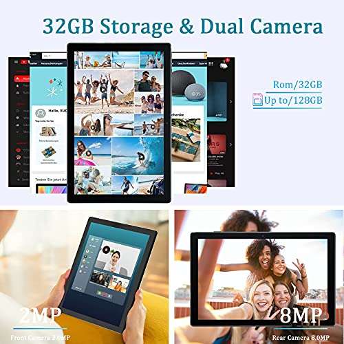 Justethan Tablet 10 inch, Android 10.0 PC 32GB Storage Expanded to 128GB, WiFi Tablets with 8MP Rear Camera, Quad-Core Processor, 1280x800 IPS HD Display, 6000mAh Battery, Bluetooth (Black) 3