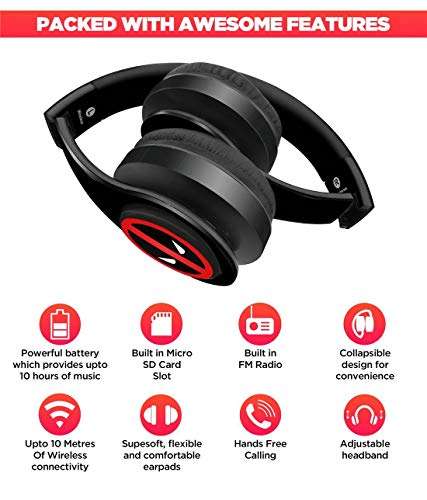 Macmerise Face Focus Deadpool Wireless Bluetooth On Ear Headphones with Mic (Multicolour) 4