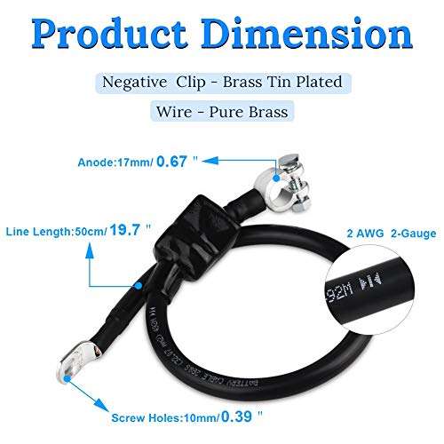 WATERWICH Negative Battery Cable Wire 2 AWG 2-Gauge 20 Inches with 2 hot melt adhesives Pure Copper Perfect Connection for Ship Boat Small Yacht RV Camper Truck Car Vehicle(Negative Battery Cable) 2