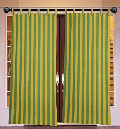New Ladies Zone Green Yellow Strip Loop Windew Curtains setof 2 pc 4X5 FEET 1