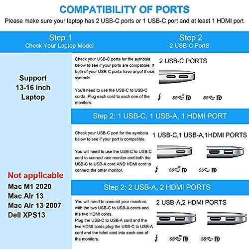 Portable Monitor for Laptop, Triple Screen Extender for PC, 12 Inch 1080P Extra Laptop Screens for 13"-16" Mac Windows Chrome Laptops 6