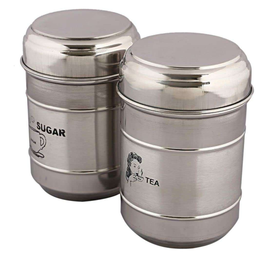 Stainless Steel Jar | Container | Canister set for Tea & Sugar | Tea Sugar Containers Set of 2 | Silver | (Classic 2 Pc Set) 6
