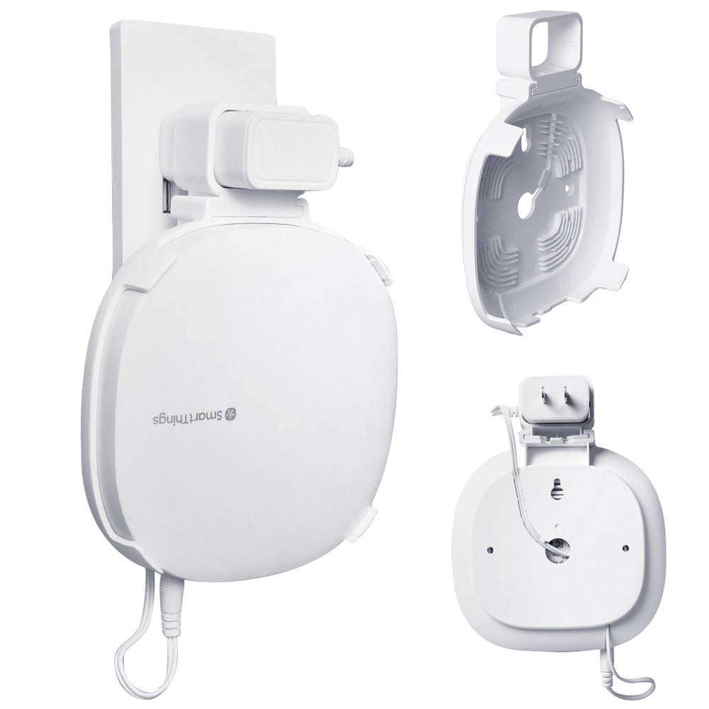 BECEMURU Wall Mount Holder for Samsung SmartThings Hub 3rd Generation,Outlet Holder Wall Mounted Bracket Cable Storage Stand Shelf Smart Home Automation Hub White ABS Save Space Cord Organizer 1