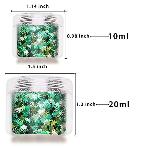 Laza Leaves Chunky Glitter Flakes Nail Art Sequin Pot Weed Leaf Shine Shaped Pomona Green Azure Green Mixed Iridescent Sparkle for DIY Craft Decoration Party Festival 10ml Jars - Emerald Apple Leaf 5