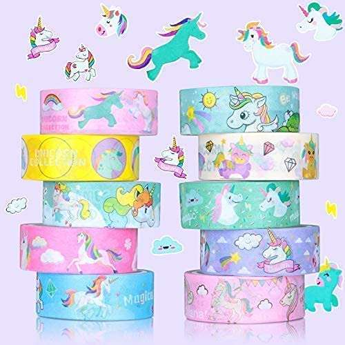 10 Piece Washi Tape roll (15mm * 3 Meter each) | Unicorn Tape,Unicorn Tape Cartoon Washi Decorative Tapes Adhesive Tape/Washi Tape Decorative Tapes for DIY Crafts Arts Scrapbooking Decorative tape