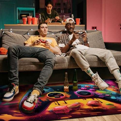 Gaming Area Rug Teen Boys Carpet, Lava Design Gamepad and Colorful Bomb Background Game Controller Design for Game Room, Gaming Room, Boys Girls Bedroom Playroom, Living Room (63"x47" - 160x120cm) 6