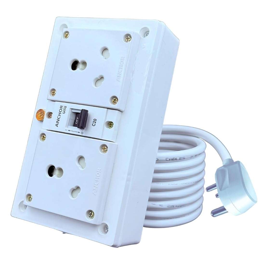 Lifestyle Helpmate 16A Electric Multi Outlet Extension Board Box with Mcb for Heavy Duty PVC White Pack of 1 (2.5 Mm 3000 Watts, 5 Meter Cable), 240 Volts 1
