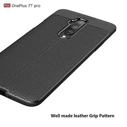 CruzerLite Compatible with OnePlus 7T Pro Case, Leather Texture Design Cover Anti-Scratch Shock Absorption Case for OnePlus 7T Pro (Black) 5