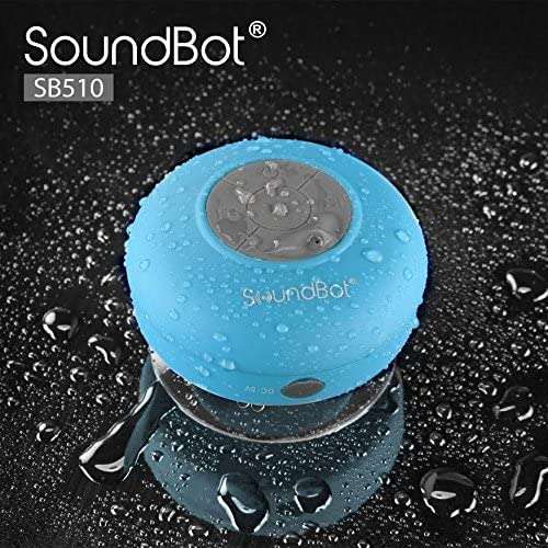 Soundbot® Waterproof Shower Speaker HD Water Resistant Bluetooth Handsfree Portable with Loud Clear Sounds 6+hrs of Playtime, Wireless Suction Cup Small Durable for Outdoors Travel Home SB510 (Blue) 6