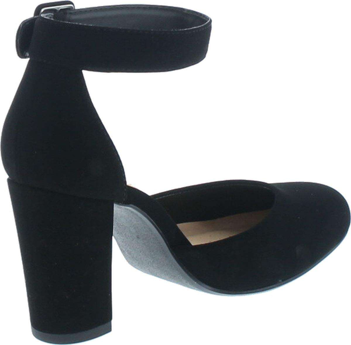 City Classified Comfort Women's Nola Faux Nubuck Leather Mary Jane Chunky High Heelmve shoes kaili BLACK SIZE 8.5 6