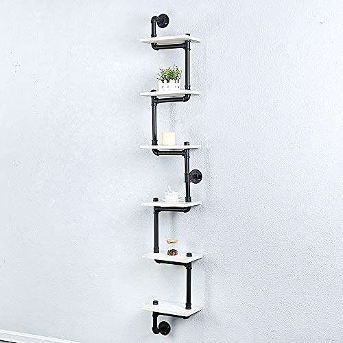 Industrial Pipe Shelving Wall Mounted,11.8in Rustic Metal Floating Shelves,Wall Shelf Unit Bookshelf Hanging Wall Shelves,Steampunk Real Wood Book Shelves,Farmhouse Kitchen Bar Shelving(6 Tier) 3