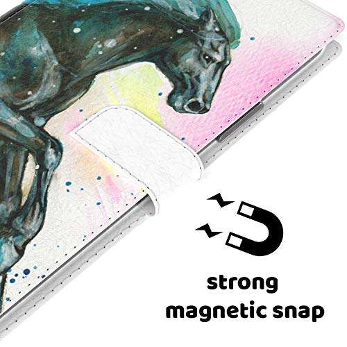 Mertak Wallet Case Compatible with Motorola Moto G8 Play Plus Power G7 One Folio Slim Fit Art Horse Running Stallion Flip Painting Watercolor Animal Lightweight Cover Card Holder Magnetic 4